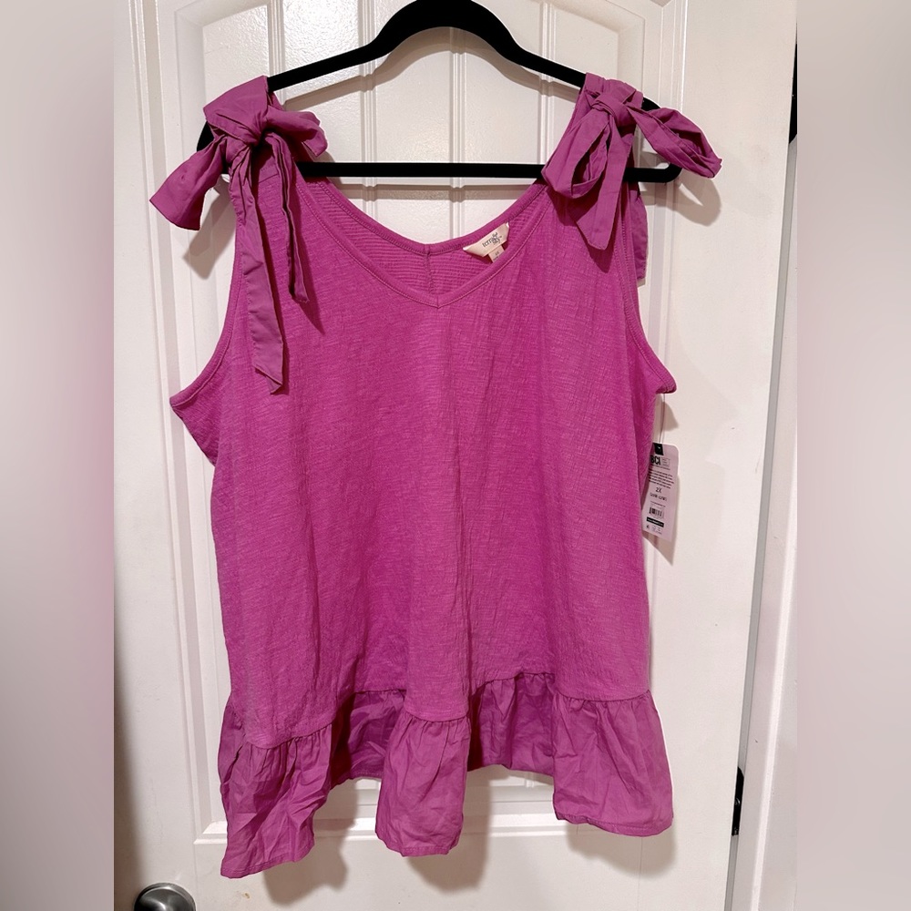 Terra & sky orchid color sleeveless crinkle top, adorable shoulder bows 💕 NWT